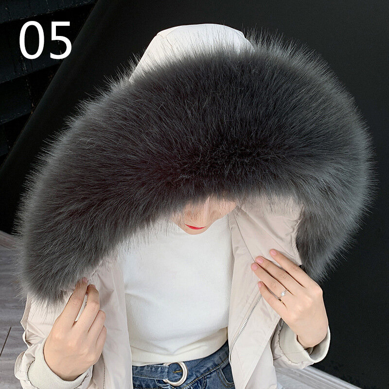 Syal multiwarna 80cm tudung bulu rakun imitasi dekorasi bulu mantel selendang jaket kerah bulu aksesori dapat dilepas musim dingin