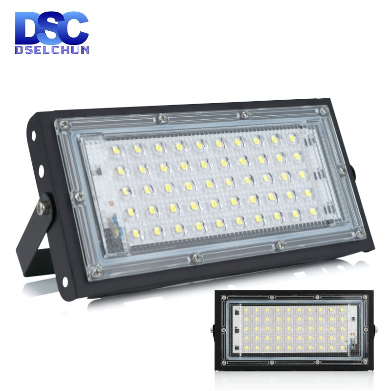 Impermeável LED Flood Light, holofote ao ar livre, iluminação de paisagem, lâmpada de rua, refletor Spotlight, IP65, CA 220V, 230V, 240V, 50W