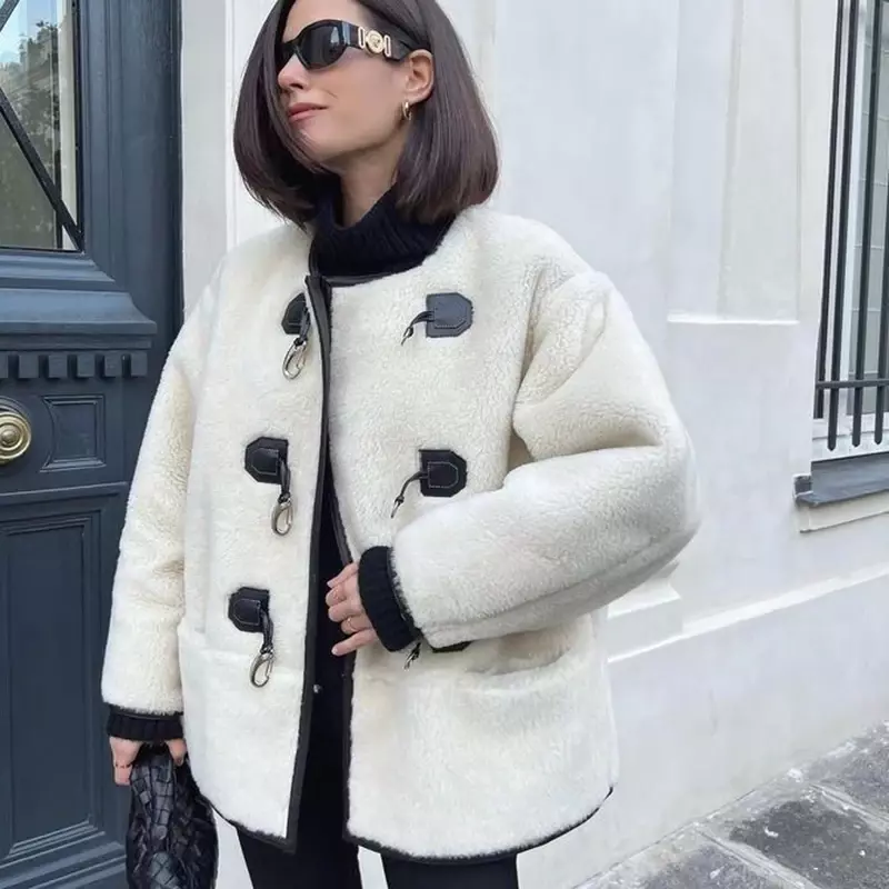 New Women's Coats Winter Vintage Faux Leather Jacket Fashion O Neck Warm Parkas Female Outerwear Tops Clothing  Fur Coat Women