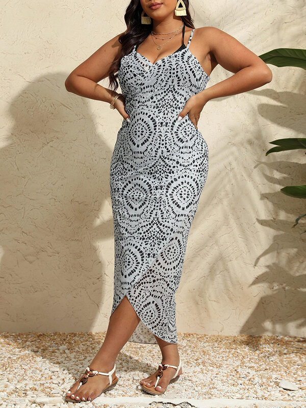 GIBSIE-Maillot de bain grande taille pour femme, imprimé à pois, transparent, robe ronde, protection solaire, vêtements de plage