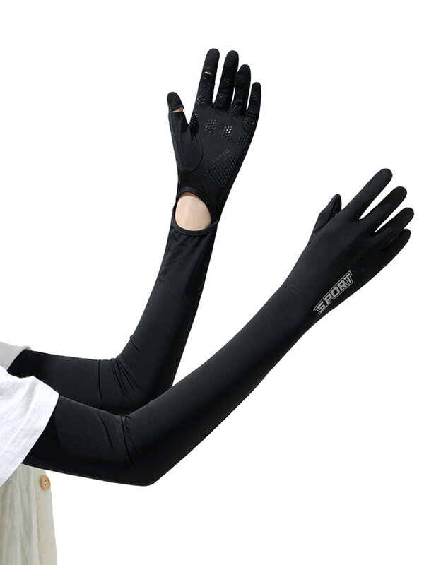 Guantes de dedo largo para exteriores, protectores solares de seda de hielo, transpirables, protección UV para el brazo, conducción, UPF 50 +