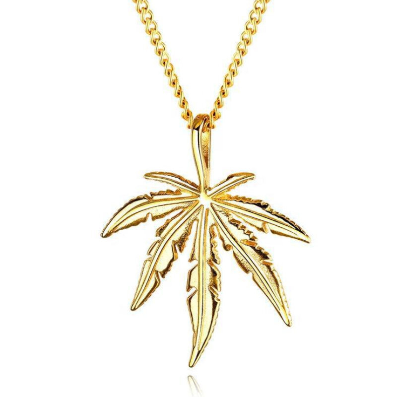 Fashion Feather Maple Leaf Pendant Necklace Punk Retro Stainless Steel Box Chain Necklace Men's Jewelry Gift