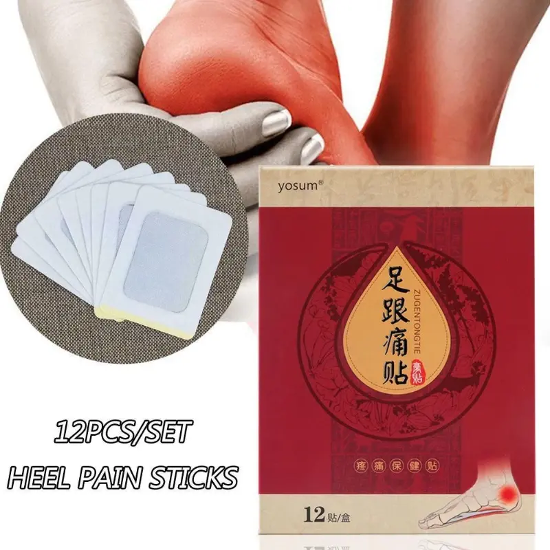 Herbal Heel Plaster Patch para alívio das dores, tratamento dos pés, tratamento rápido, 12 pcs/box