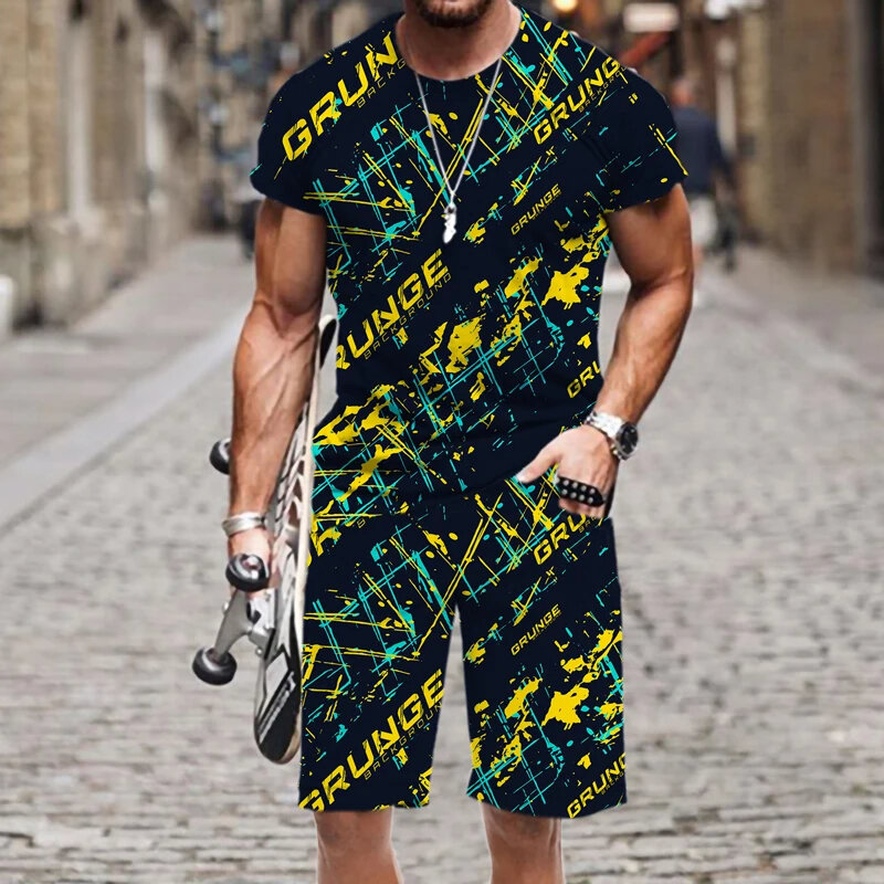 3D Printed Casual Men's Short Sleeved Hip-hop Oversized O-neck 2-piece Set, 2022 New Luxury Fashion Hot Fun Summer Outfit