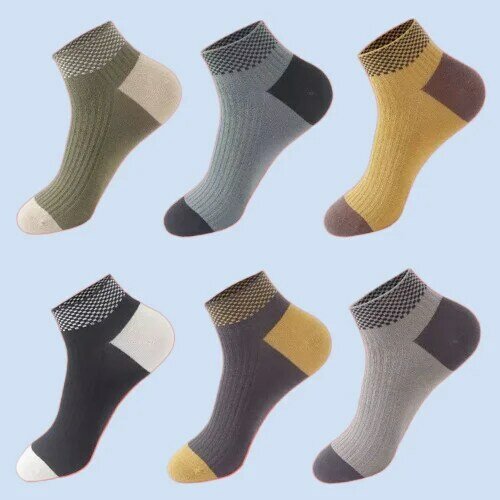 6 Pairs Colorful Mid-calf Men's Socks Sweat-Absorbent and Deodorant Autumn and Winter Socks Trendy Solid Color Sports Socks