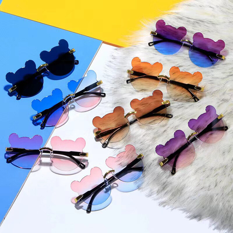 Gafas de sol con forma de oso de dibujos animados para niños, anteojos de sol sin montura, Anti-UV, UV400, para exteriores, verano, gran oferta