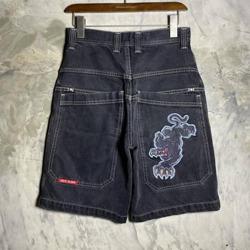 Retro Skeleton Harajuku Gothic Graphic Streetwear JNCO Shorts Y2K Pants Mens Baggy Hip Hop Denim Gym Shorts Men Basketball Short