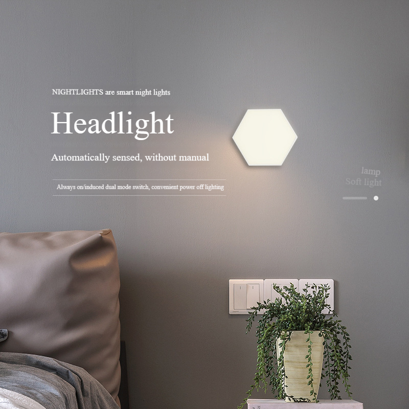 Luz LED infrarroja con sensor corporal, luz nocturna con carga USB, conveniente iluminación para dormitorio y mesita de noche