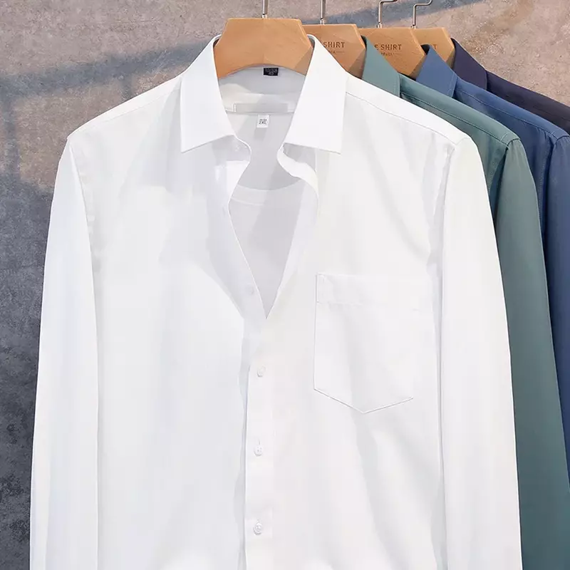 Мужская деловая рубашка с длинными рукавами, однотонная Классическая приталенная деловая рубашка с длинными рукавами для интервью и работы, Осень-зима 2019