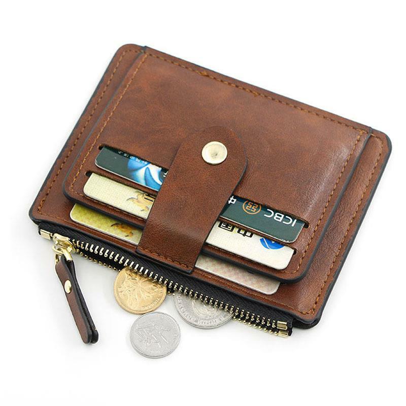 Carteira de luxo pequena masculina e feminina, porta-cartão de crédito, identidade, bolso de moedas, marca de designer, fina, couro