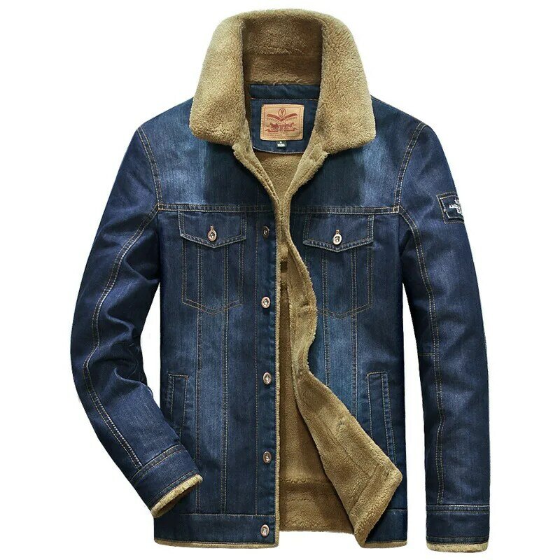Мужская джинсовая куртка на флисе, теплая Повседневная ветровка с несколькими карманами, джинсовая куртка, уличная одежда, ковбойская одежда для зимы
