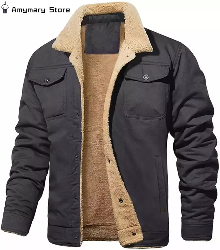 男性用の厚くて暖かいパーカージャケット,耐風性のカジュアルなアウター,単色の男性用フリース,4ポケット,ラペルカラー,冬用