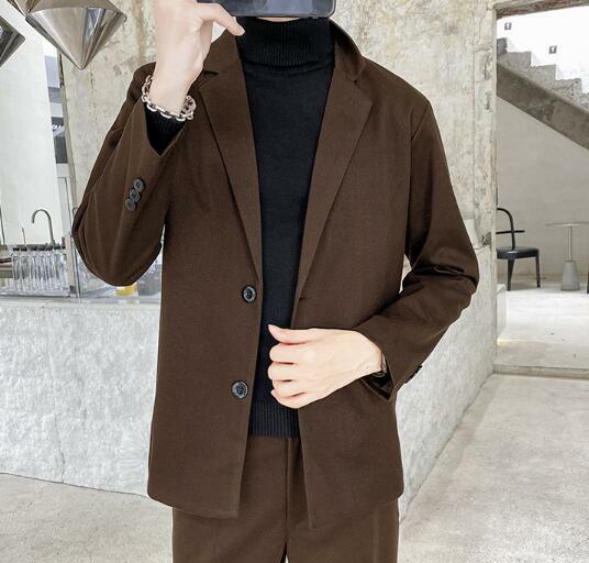 New Style  Men's Brown Casual single breasted Casual Long Sleeve  Cotton  Blend  Suit Jacket Coat  78.99