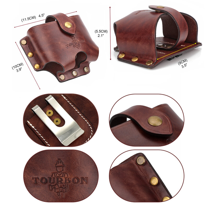 Tourbon-soporte de cinta métrica de cuero, funda de herramientas, cinturón con Clip para carpinteros, electricistas, carpintería, marrón