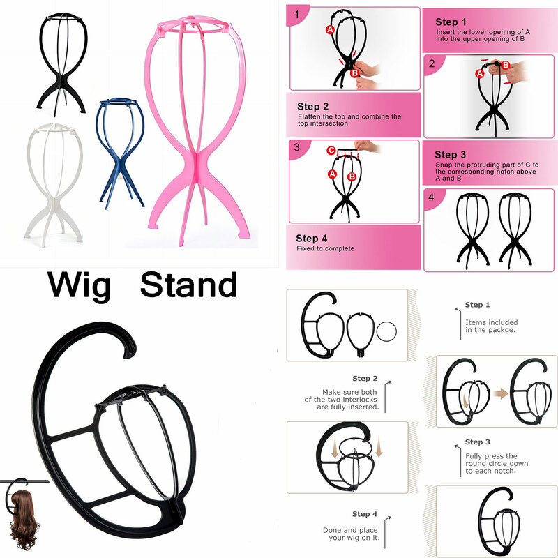 50cm Black/Pink/Blue Color Ajustable High Wig Stand Plastic Wig Holder Portable Folding For Styling Display women long wig