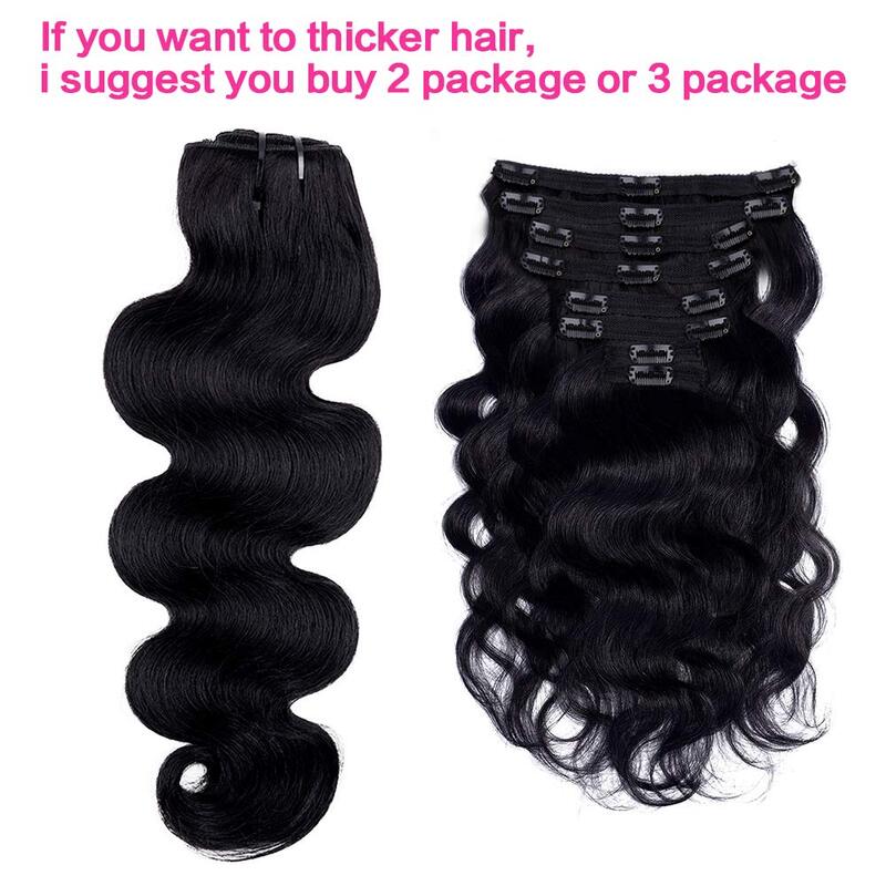 Body Wave Clip in Hair Extensions Natural Black Color #1B Full Head Brazilian Virgin Hair Extensions 8/Pcs with 18Clips 120 Gram