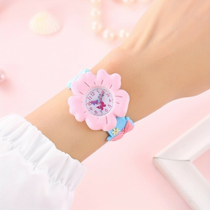 Kegllect New Children's Cartoon Pattern Watch Silicone Flower Butterfly Color Strap Watch 3D Color Flower Watch