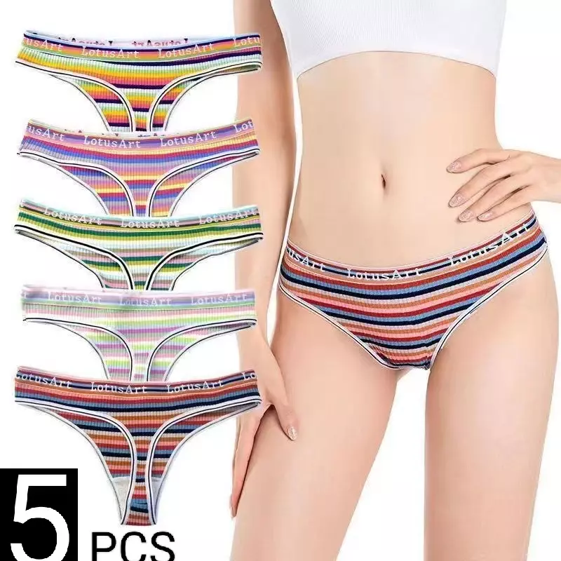 European and American girls rainbow thread color contrast pure cotton thong women's seamless sports fitness comfort T pants