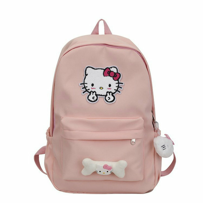Mochila Hello Kitty feminina, doce e bonito arco, bolsa de escola fofa dos desenhos animados, grande capacidade, mochila elegante de aparência alta, nova