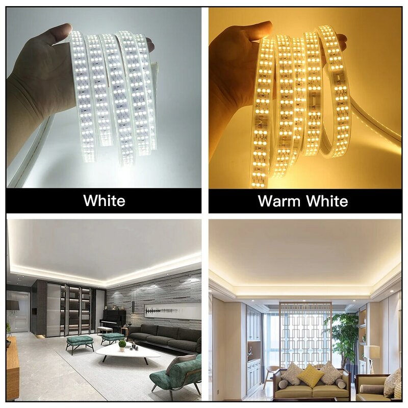276Leds/M LED Strip Cahaya 220V 2835 Luar Ruangan Tahan Air LED Pita dengan Saklar 120Leds/M Fleksibel LED Pita Tali Cahaya Dekorasi Rumah
