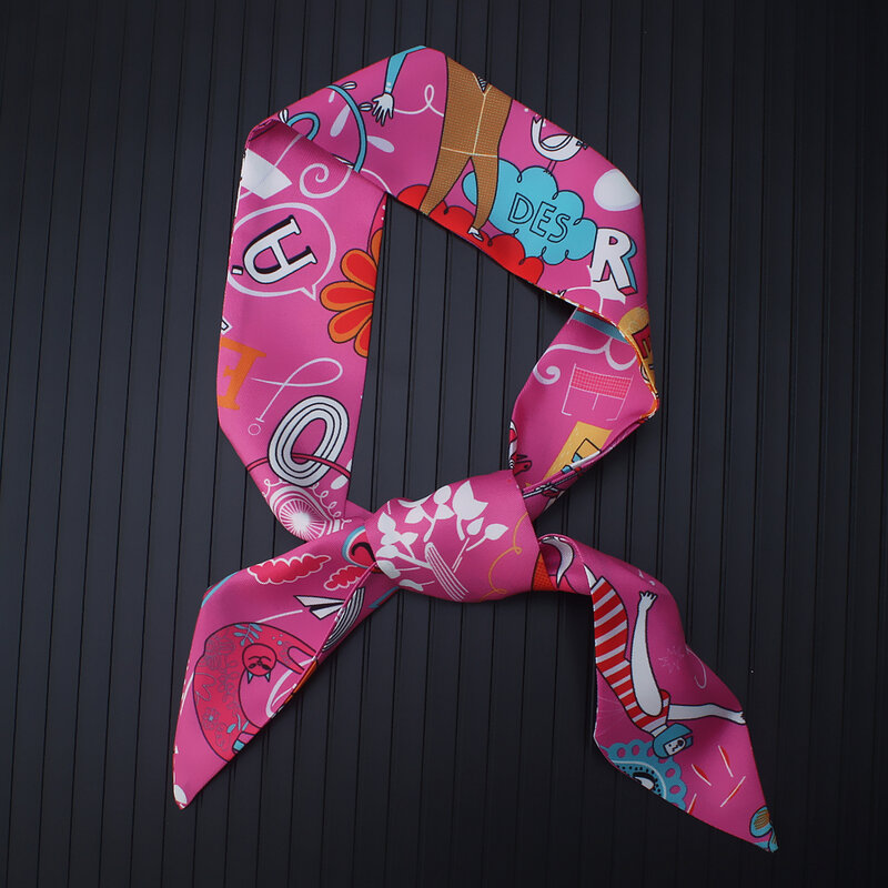 Женский Узкий Шелковый шарф с принтом, 90 х5 см