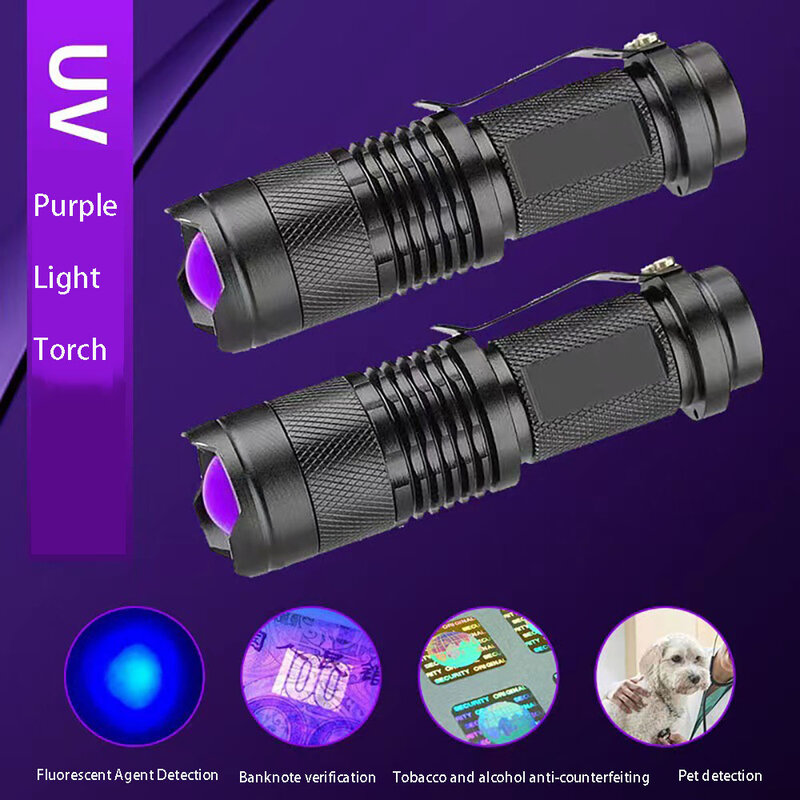 LED UV Flashlight Torch Portable Ultraviolet Flashlight Waterproof Purple Light Pet Urine Stain Detector Anti-Counterfeiting