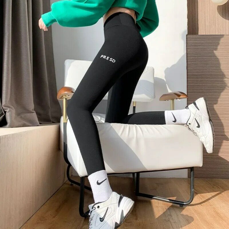 Legging ekstra tebal untuk wanita, Legging musim gugur musim dingin baru ukuran Plus beludru hangat elastis Mode Korea kebugaran Gym pinggang tinggi netral untuk wanita