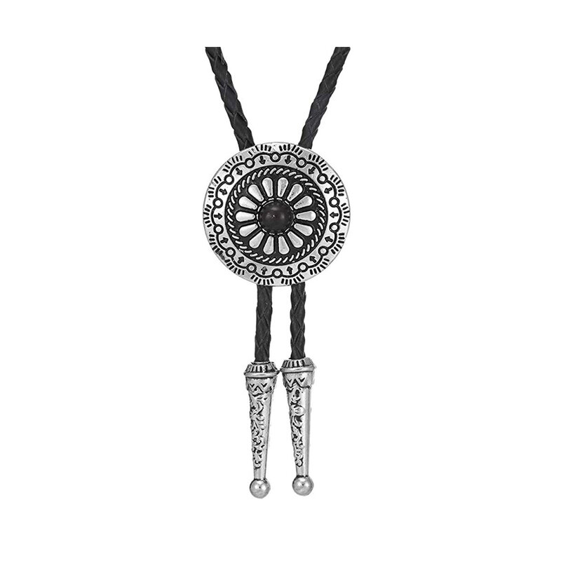 Metal round pandent  bolo tie for man Indian cowboy western cowgirl leather rope zinc alloy necktie