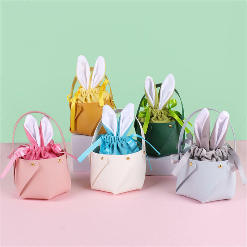 Envoltura de regalo de Pascua, bolsa con Orejas de conejo, cesta de cuero dividido, portátil, caja de regalo para fiesta, caja de huevos de colores, dulces, 2023