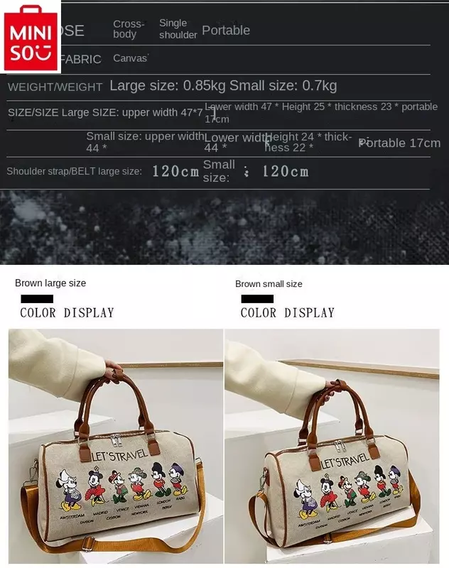 Miniso Disney Mode Leinwand Mickey gedruckt Reise Handtasche Student große Kapazität lässig Lagerung Gepäck tasche