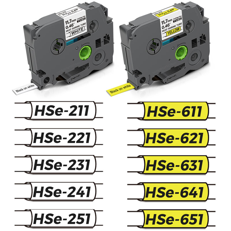 1PCS HSe231 Hse-231 Heat Shrink Tube untuk Brother HSe 211 221 231 241 1 611 621 631 Kompatibel untuk P-Sentuh PT-E550 Pembuat Label