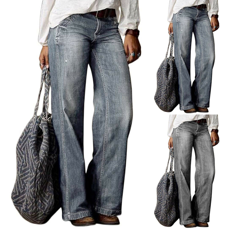 Damskie dżinsy wiosna/lato nowe świetnie sprzedające się moda na co dzień damskie spodnie z prostymi nogawkami dżinsy z szeroką nogawką z wysokim stanem 2024
