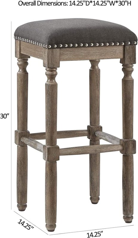 Ball & Cast 30 Inch Seat Height Pub Stool Upholstered Kitchen Bar Stools Weathered Oak Finish,Grey Fabric 2-Pack