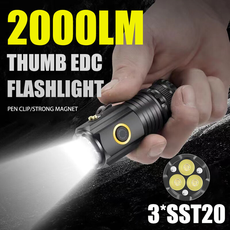 3 LED SST20 Mini torcia a LED TYPE-C torcia portatile ricaricabile EDC lanterna da campeggio di emergenza con magnete usa 18350 batteria