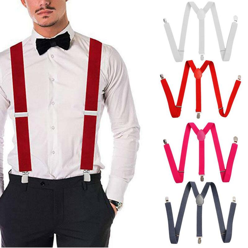 Suspenders Men Adjustable Polyester Elastic Adult Suspenders Unisex Wide Fits Size Duty Belt Heavy Y Clips All One Shape Br J8K3