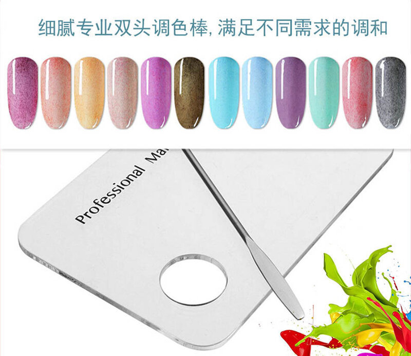 Makeup Palette Clear Polish Gel Mixing Spatula Acrylic Nail Stamping Plates Foundation Eyeshadow Stainless Steel with Spatula