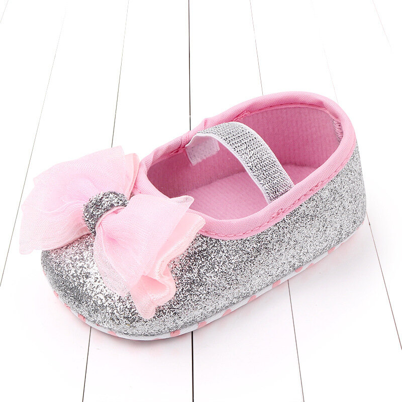 Adoráveis sapatos de bowknot lantejoulas para bebês, crianças, primeiros caminhantes, primavera e outono