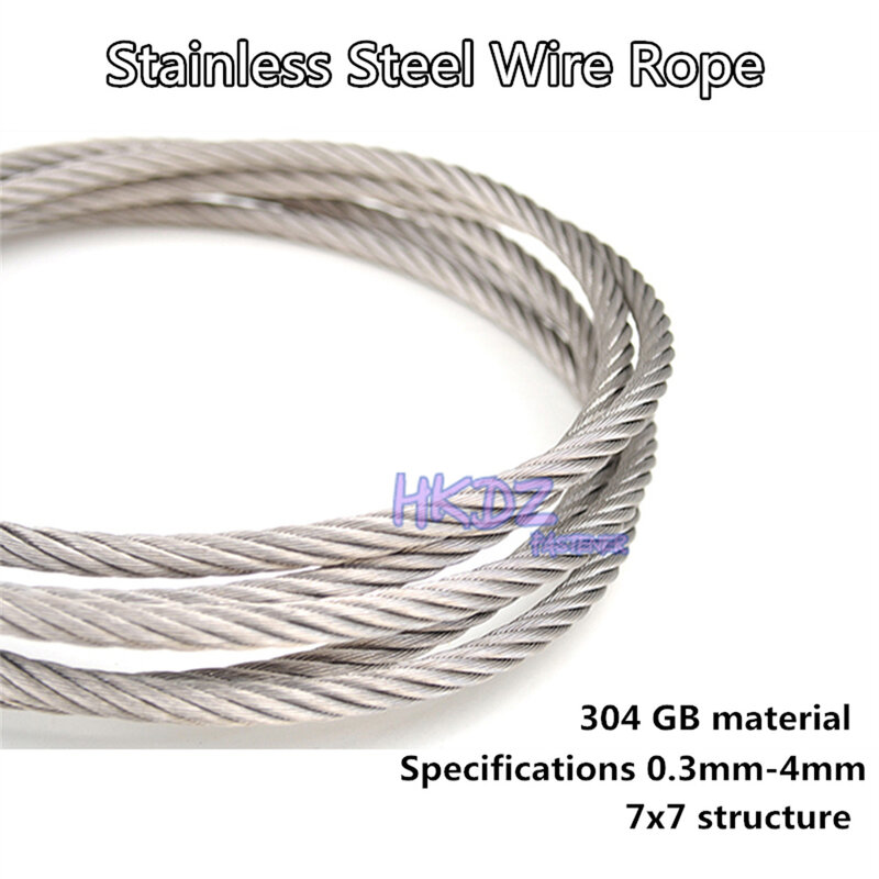 Cable de acero inoxidable 7x7, cuerda de pesca para tendedero de elevación, 0,3, 0,4, 0,5, 0,6, 0,8, 1,2, 1, 1,5, 1,8, 3,0mm