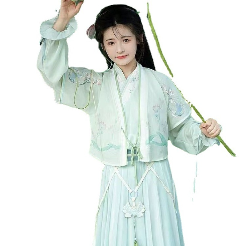 Сказочный мятно-зеленый костюм с античной Юбкой Костюм в китайском стиле Хань элементы супер Сказочный модный гладкий Шелковый костюм ханьфу для девушек на лето.