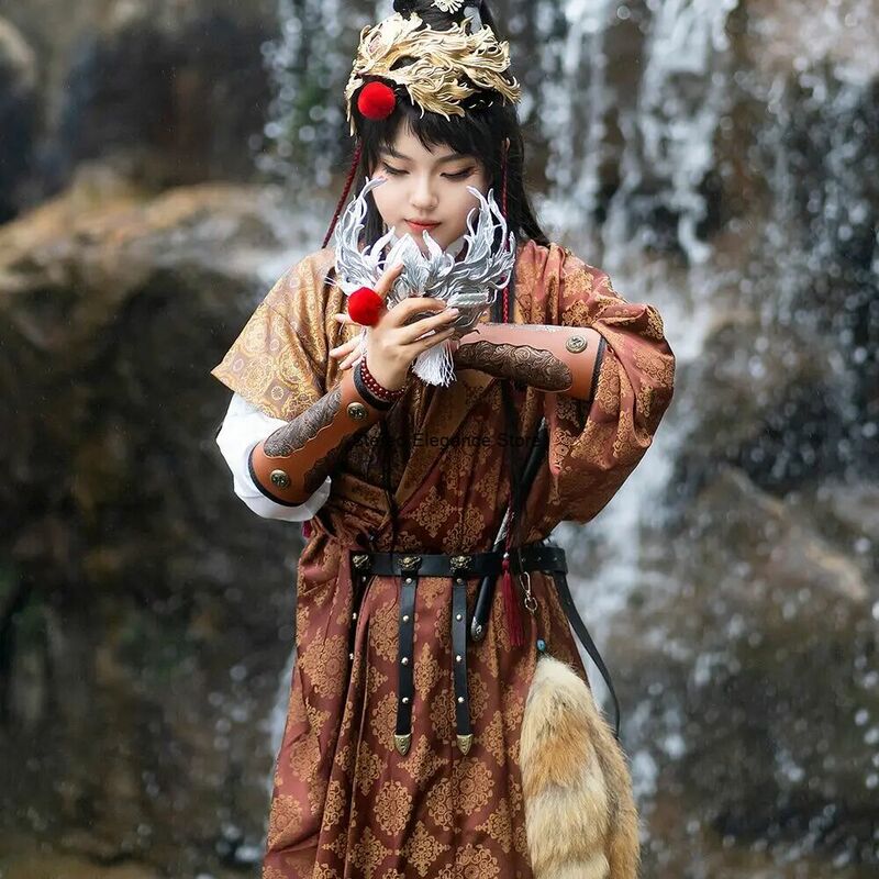 [Waiting for Cloud to Come]Primitive Tribal Chinese Style Ceremony Show Hanfu Tang Dynasty Brown Dress Ancient Costume Halloween