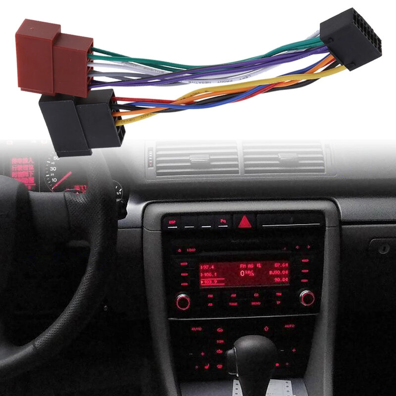 Conector de arnês padrão ISO para carro, adaptador de áudio, peças plásticas, 16 pinos, 160x40x25mm, 1 pc