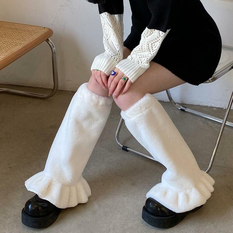 Futrzane getry mankiety na buty długie cieplejsze w japońskim stylu Harajuku JK Lolita skarpetki Boho skarpety zestawy uda podwiązki zimowe nogi długie skarpetki