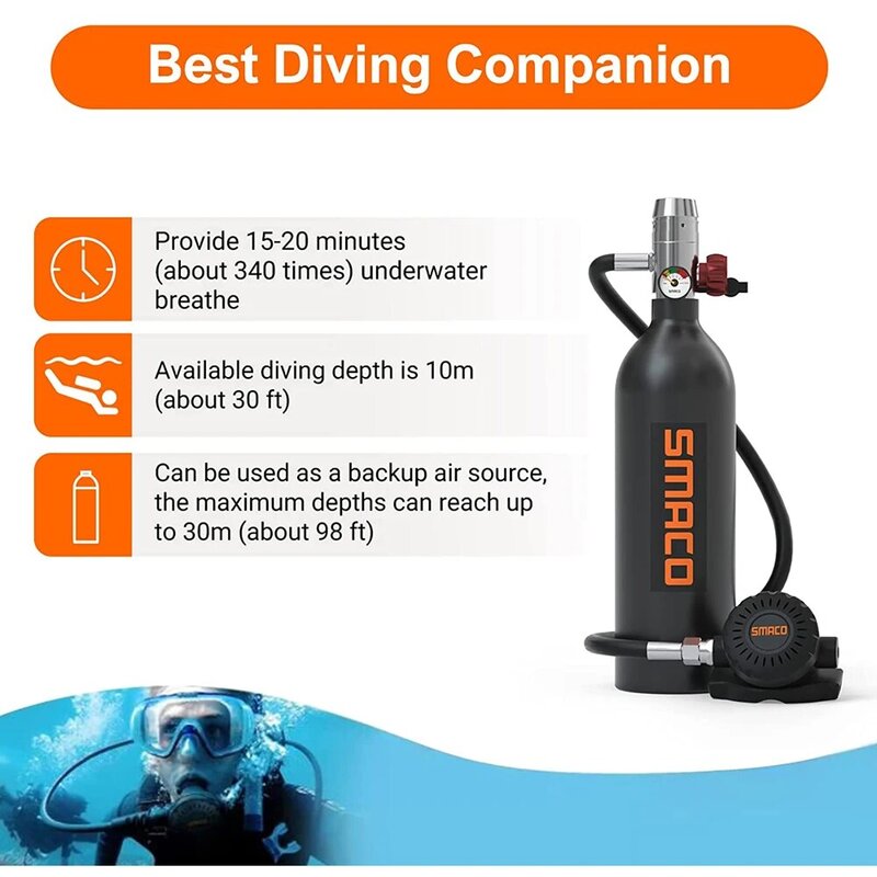SMACO S400Pro Scuba Tank Diving Gear Emergency Backup Diving Tank Oxygen Cylinder Underwater Exploration Rescue Pony Bottle S400