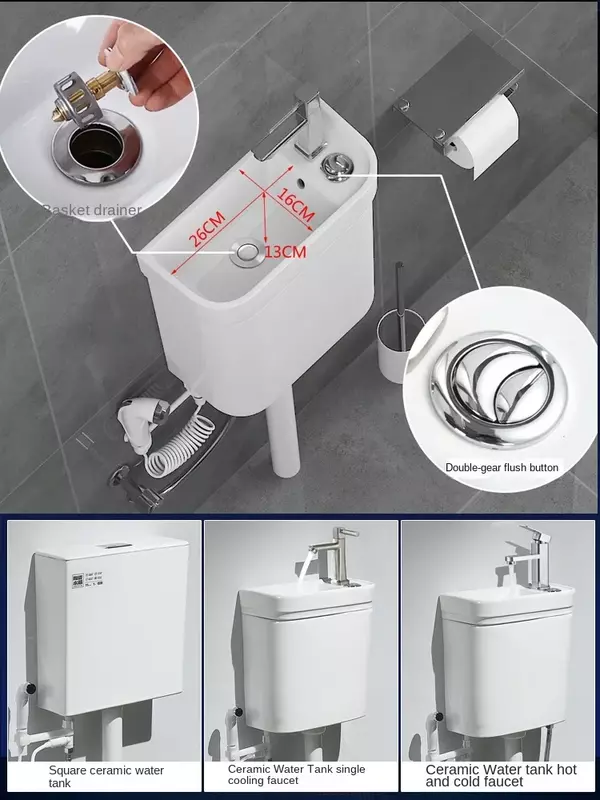 Tanque de agua de cerámica completo, inodoro empotrado con grifo de lavabo