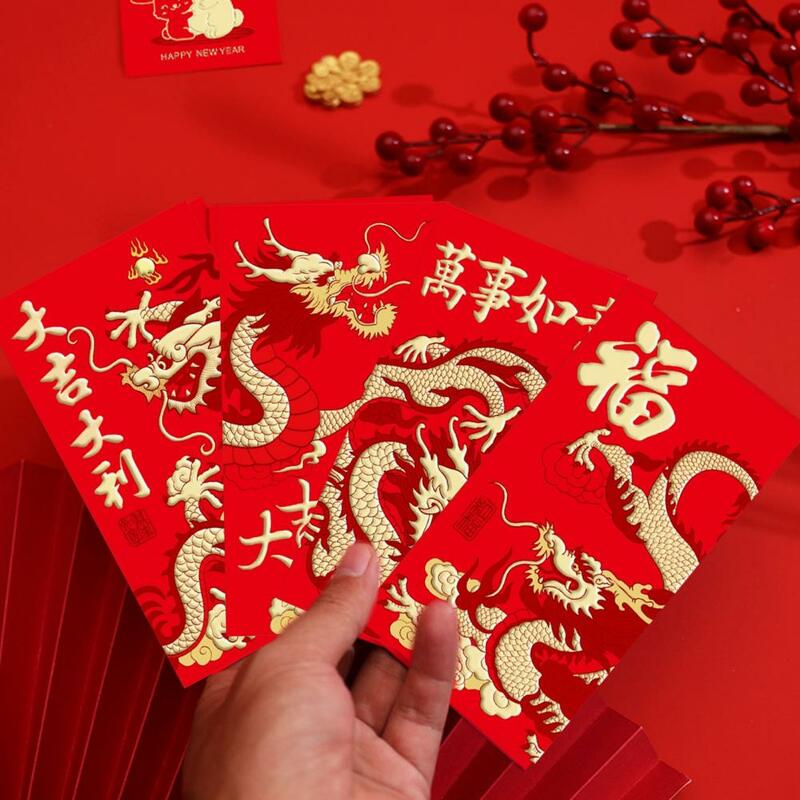 Dragão Chinês Envelopes Vermelhos, Presente Único do Ano Novo Chinês, Tradicional Sorte Sacos De Dinheiro, Celebrações do Festival da Primavera, 6Pcs