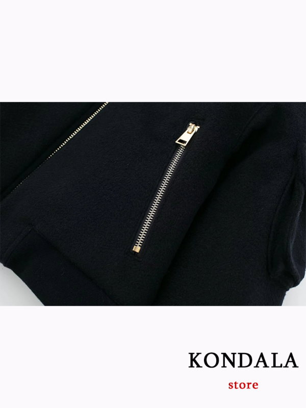 Kondala ชุดลำลองย้อนยุคแจ็กเก็ตบอมเบอร์สุดชิคมีกระเป๋าคอกลมแขนยาวเสื้อโค้ทแฟชั่น2023ฤดูใบไม้ร่วงฤดูหนาว