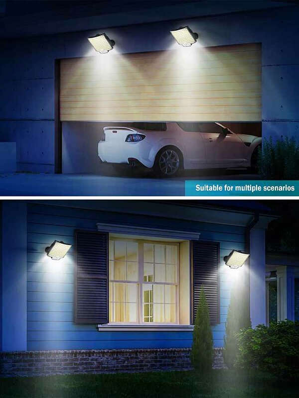 Lampu surya LED 102 LED luar ruangan tahan air, dengan Sensor gerak lampu sorot kendali jarak jauh 3 mode untuk halaman belakang garasi teras