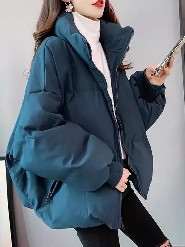 Осенняя новая короткая Женская Стеганая хлопковая куртка с лацканами и завязками на талии однотонное теплое пальто свободная Толстая Женская верхняя одежда