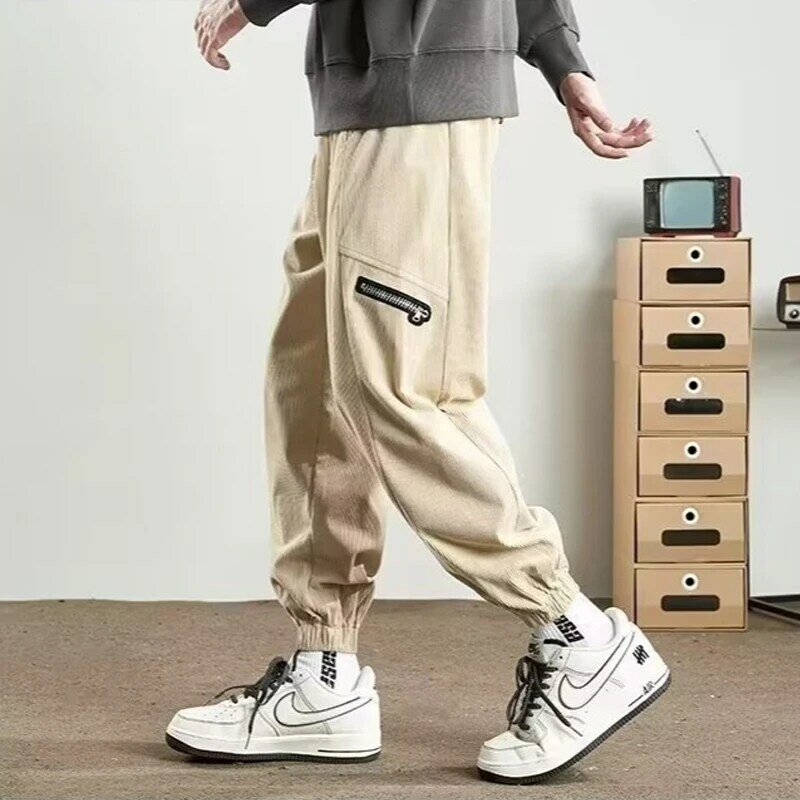 Men's Casual Pants Spring and Fall Loose Sweatpants Quality Corduroy Ankle Length Pants Male Casual Sports Bunched Feet Trousers