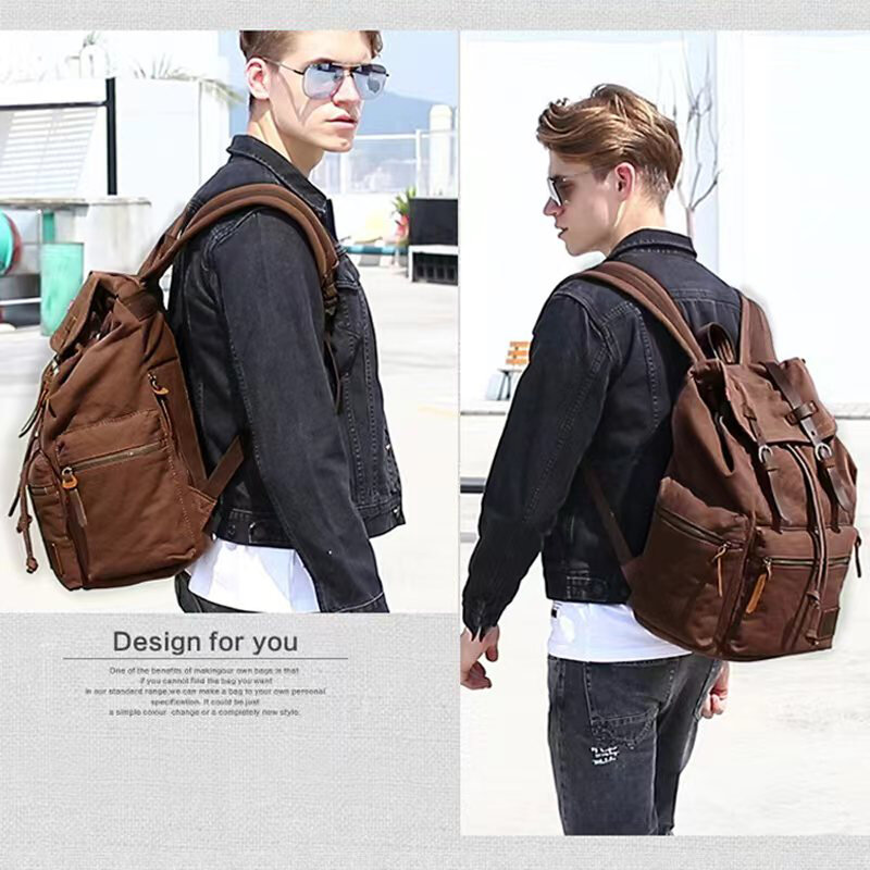 European style student backpack men's ， women's canvas office travel backpack 15.6-inch computer bag large capacity vintage bag